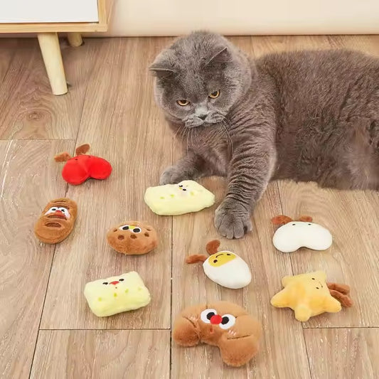 Custom Eco-friendly Plush Cat Toy Cute Catnip Inside Bread Butter Multi-design Interactive Chase Cat Toys