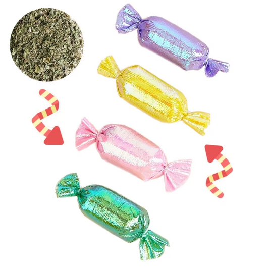 Stuffed Cat Plush Toy Funny Candy Shape Crinkle Paper Catnip Inside Chewing Exercise Cat Toys