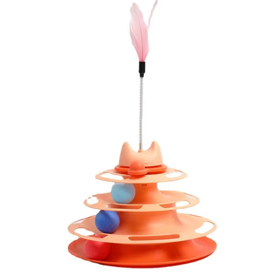3 Layers Plastic Cats Toy Tower Tracks with Ball Feather Funny Self-Exercise Curious Cat Pet Toy