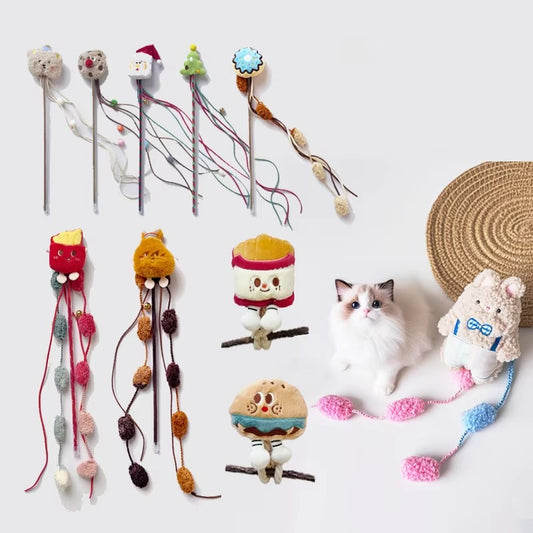 Silvervine Collection DIY Cat Toys Plush Cartoon Cat Teaser Wands Matatabi Pet Supplies for Interactive Movement of Cats